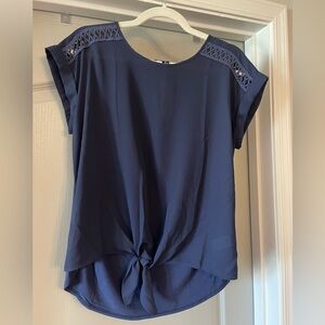 Chic Navy Women's Blouse with Lace Accents